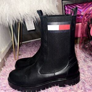 Tommy Hilfiger Black Boots with Flag Detail